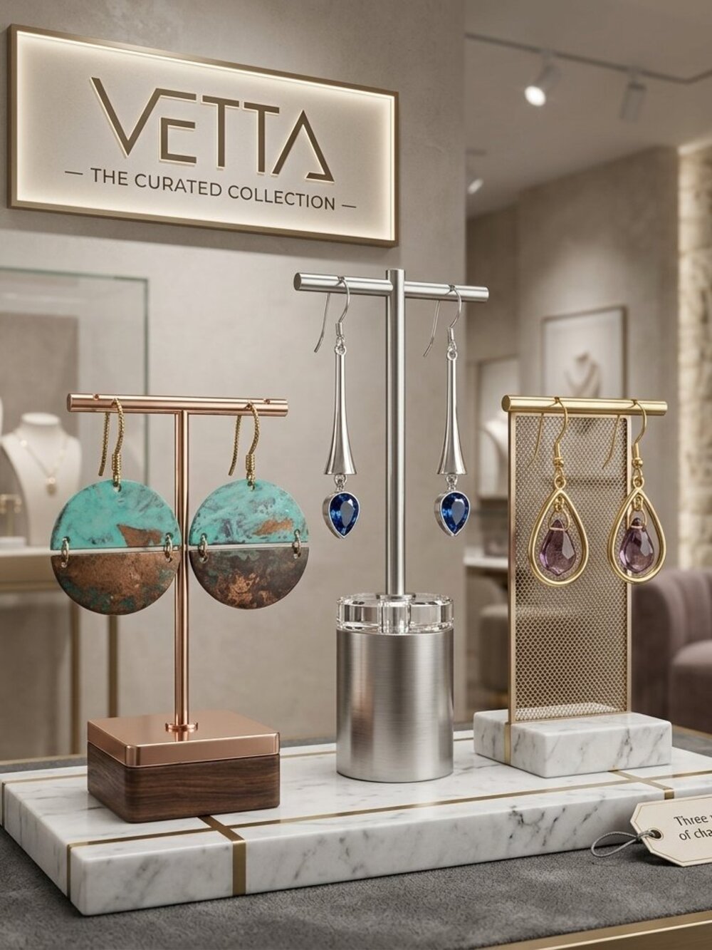 Vetta 3-Pair Earring Set  metallic finishes, and geometric color drops